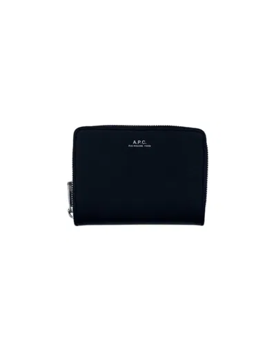 Apc A.p.c. Black Zip Leather Wallet In Black