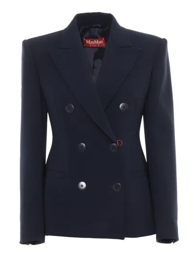 Max Mara Double-breasted Tailored Jacket With Structured Silhouette In Blue