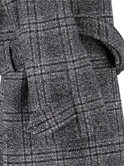Balenciaga Check Oversize Wool Belted Coat In Gray