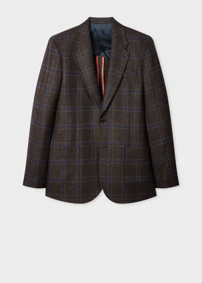 Paul Smith Dark Brown Check Wool-cashmere Buggy-lined Blazer In Multi