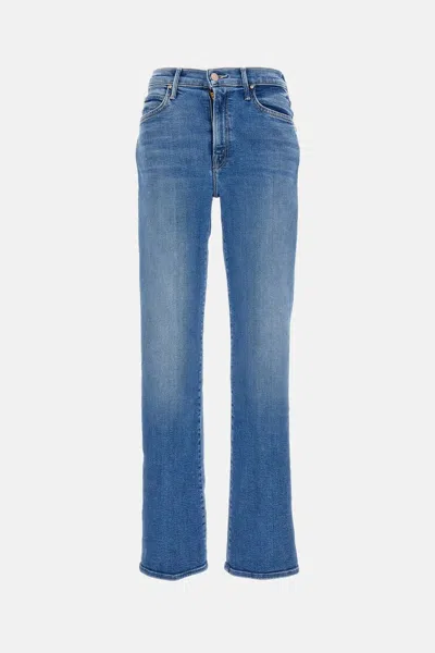 Mother Sky Blue High-rise Straight Jeans In Blue