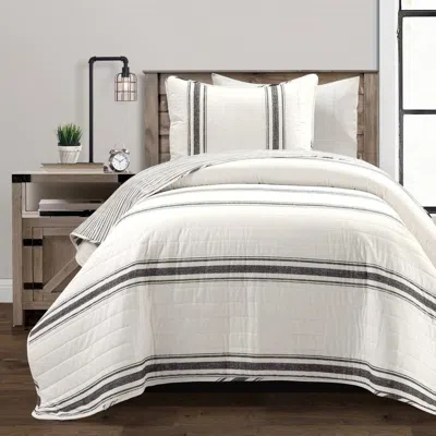 Hivvago Black Off-white Cream Stripe Reversible Cotton 3-piece Quilt Set In White