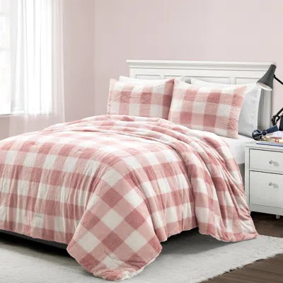 Hivvago Plaid Soft Faux Fur Comforter Set Pink Blush In Pink