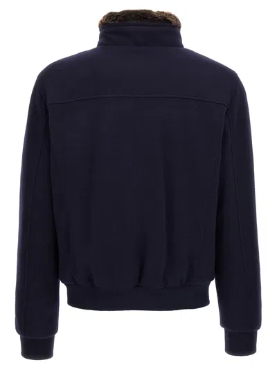 Moorer Padded Fleece Zip-up Jacket With Detachable Faux-fur Collar In Blue