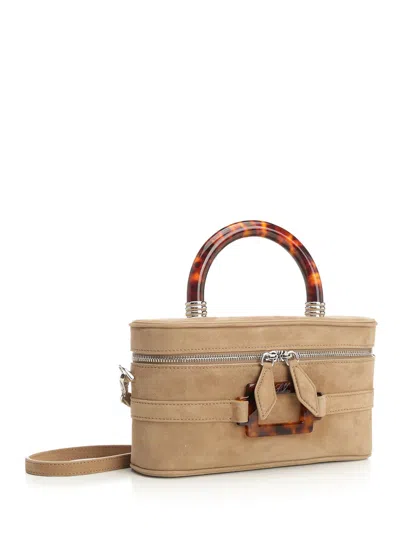 Roger Vivier Belle Vivier Vanity Mini Buckled Suede Clutch In Neutral