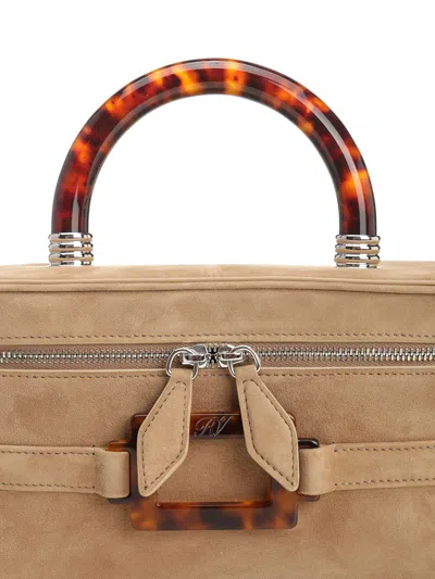 Roger Vivier Belle Vivier Vanity Mini Buckled Suede Clutch In Neutral