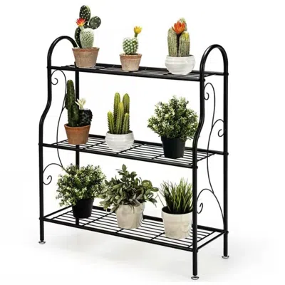 Hivvago Indoor/outdoor Black Metal 3-tier Bookcase Plant Stand Shelving Rack In Black
