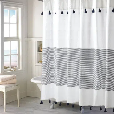 Hivvago 72-inch Navy And White Stripes Cotton Shower Curtain