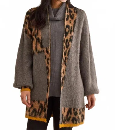 Tribal Animal Colour Block Cardigan In Grey Leopard In Gray