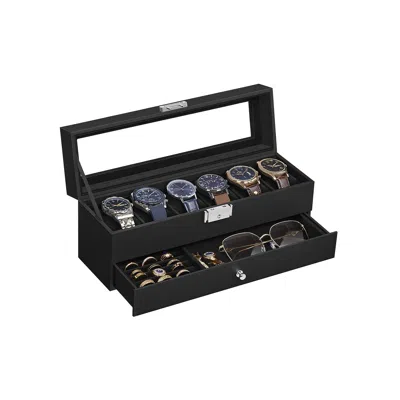 Breebe 6-slot Lockable Watch Case With Glass Lid In Black