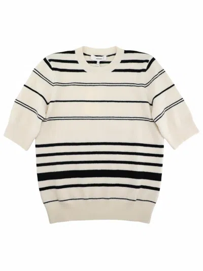 Frame Women's Striped Short Sleeve Sweater In Cream Multi In Multi