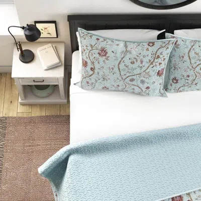Hivvago King Size 3-piece Farmhouse Blue Teal Floral Vines Cotton Reversible Quilt Set In Multi