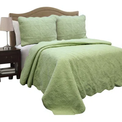 Hivvago Full Queen Green Cotton Quilt Bedspread With Scalloped Borders In Green