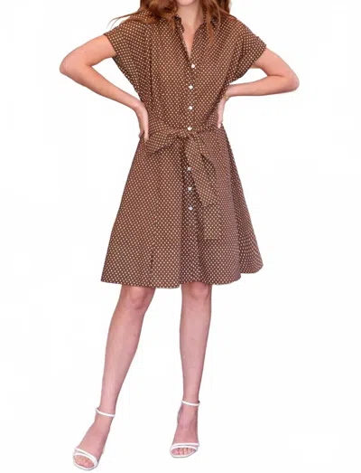 Finley Chantal Splash Dot Short Dress In Brown/white In Brown