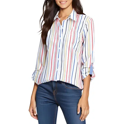 Nautica Jeans Co. Womens Striped Button-down Button-down Top