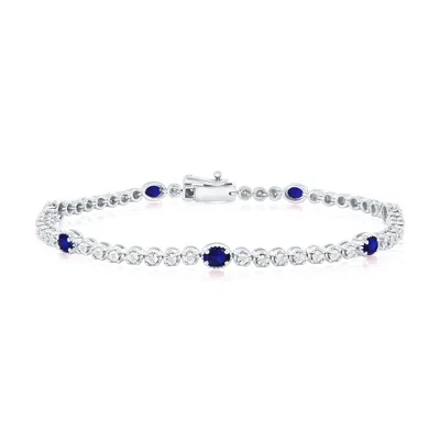 Simona Sterling Silver, Lab-grown Oval Sapphire And Natural Diamond Bracelet - 1.77ct
