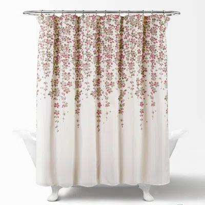 Hivvago 72-inch Tan Purple Grey Floral Flowers Shower Curtain In Multi