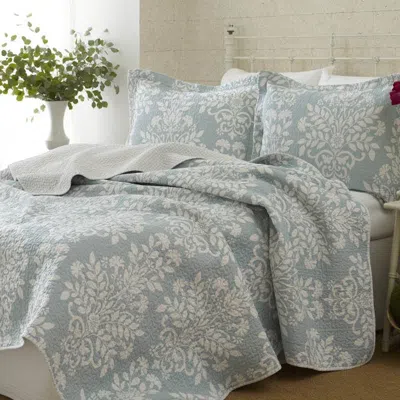 Hivvago 100% Cotton King Size 3-piece Coverlet Quilt Set In Blue White Floral Pattern In Gray