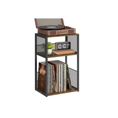 Breebe 3-tier Side Table, Vinyl Record Storage Up To 100 Albums - Rustic Brown In Gray