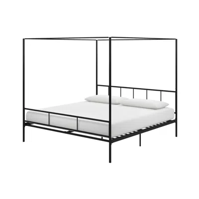 Hivvago King Size Black Metal Canopy Bed Frame With Headboard And Footboard In Black