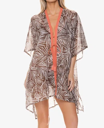 Helen Jon Open Front Caftan Cover-up Mini Dress In Pep In Brown