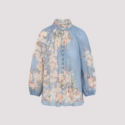 Zimmermann Womens Cascadian Billow Floral Woven Blouse Teal Blue Botanical In Multi