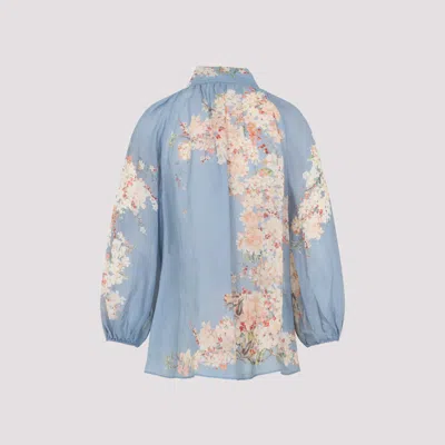 Zimmermann Womens Cascadian Billow Floral Woven Blouse Teal Blue Botanical In Multi
