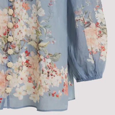 Zimmermann Womens Cascadian Billow Floral Woven Blouse Teal Blue Botanical In Multi