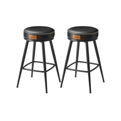 Breebe Bar Stools Set Of 2, Bar Height Swivel Bar Stools, Synthetic Leather With Stitching, Mid-century Mod In Black