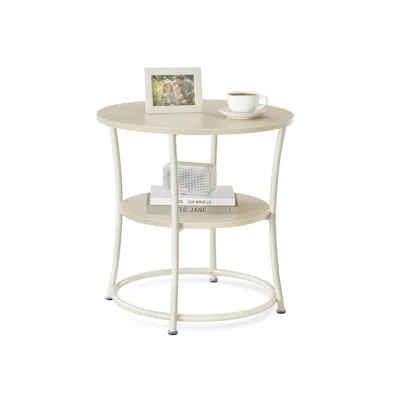 Breebe Round End Table With 2 Storage Shelves In Neutral