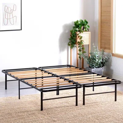 Hivvago Metal Bed Frame With Bamboo Wood Slats In Black