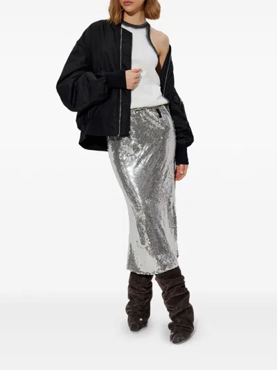 Attico Black Bomber Jacket With Front Zip Closure And One Zipped Pocket On The Sleeve