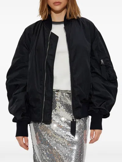 Attico Black Bomber Jacket With Front Zip Closure And One Zipped Pocket On The Sleeve