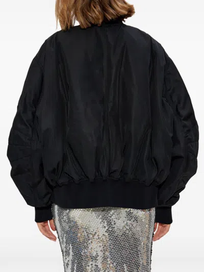 Attico Black Bomber Jacket With Front Zip Closure And One Zipped Pocket On The Sleeve