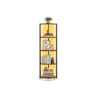 Breebe 5-tier Corner Bookshel With Led Lights - Rustic Brown In Gold