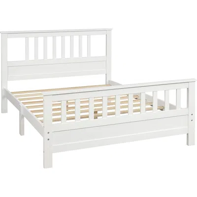 Hivvago White Pine Wood Slatted Platform Headboard Footboard Full Size Bed In White
