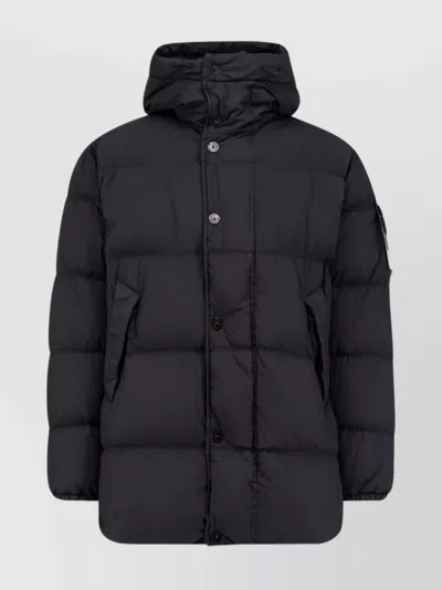 Stone Island Quilted Short Parka With Hood And Button Closures