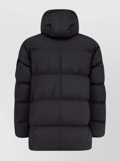 Stone Island Quilted Short Parka With Hood And Button Closures