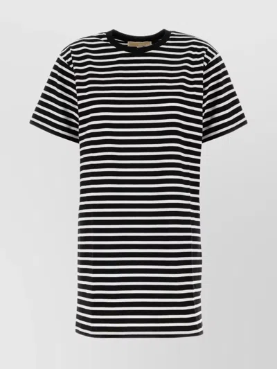 Michael Kors Crew Neck Striped Cotton T-shirt Dress In Black