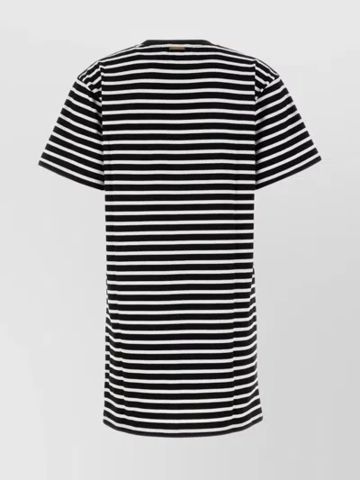 Michael Kors Crew Neck Striped Cotton T-shirt Dress In Black