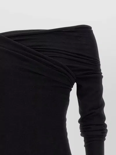 Rick Owens Hollywood Banana Off-shoulder Ruched T-shirt In Black