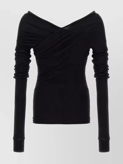 Rick Owens Hollywood Banana Off-shoulder Ruched T-shirt In Black