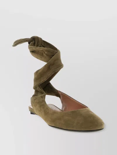 Attico 'cloe' Suede Almond Toe Ankle Wrap Flats