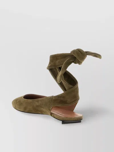 Attico 'cloe' Suede Almond Toe Ankle Wrap Flats