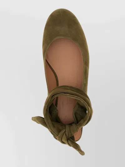Attico 'cloe' Suede Almond Toe Ankle Wrap Flats