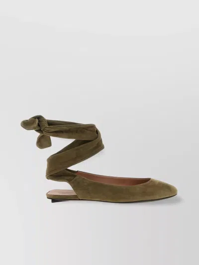 Attico 'cloe' Suede Almond Toe Ankle Wrap Flats