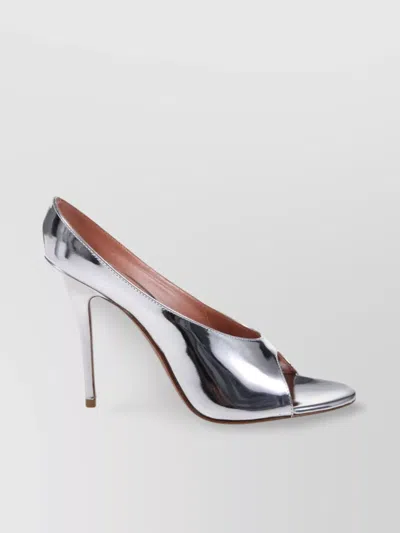 Amina Muaddi Silver Leather Anok 105 Mules