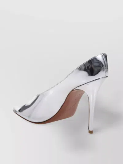 Amina Muaddi Silver Leather Anok 105 Mules