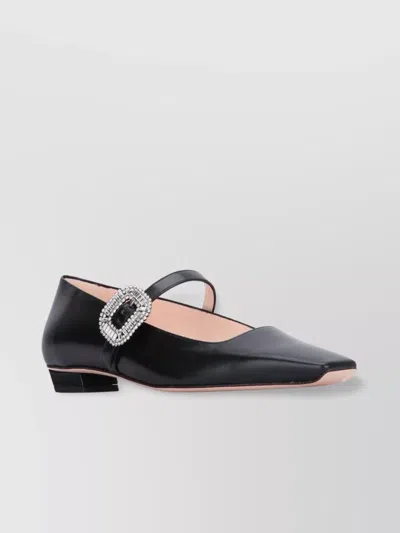 Roger Vivier Crystal Buckle Pointed Toe Strap Shoes In Black