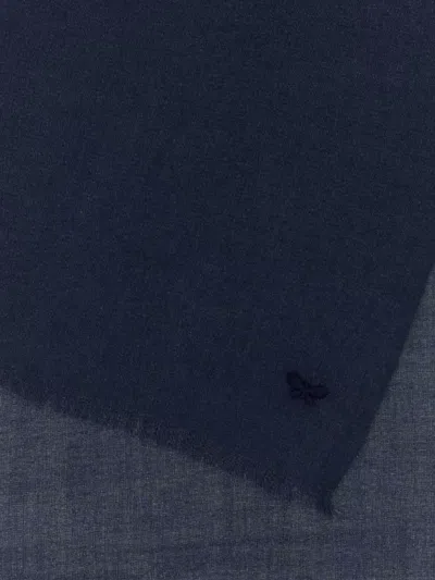 Weekend Max Mara Cashmere Blend Rauche Scarf With Fringed Edges In Blue